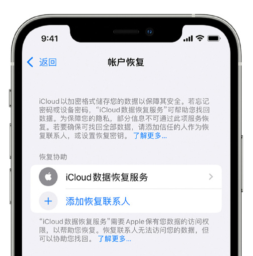 邗江苹果手机维修分享在 iPhone 上设置帐户恢复联系人的方法 