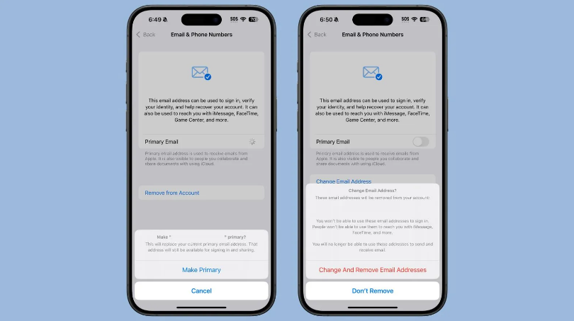 邗江苹果手机维修分享苹果 iOS 18.1 支持设置“主要”邮箱地址并更改 iCloud 邮箱 