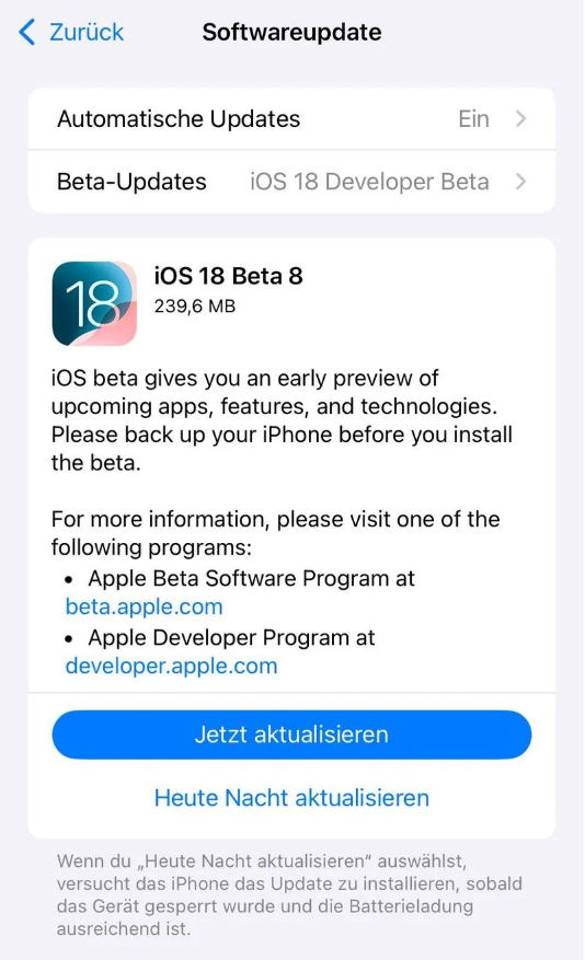 邗江苹果手机维修分享苹果 iOS / iPadOS 18 开发者预览版 Beta 8 发布 