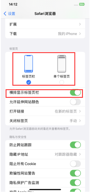 邗江苹果手机维修分享Safari浏览器如何切换标签栏位置 